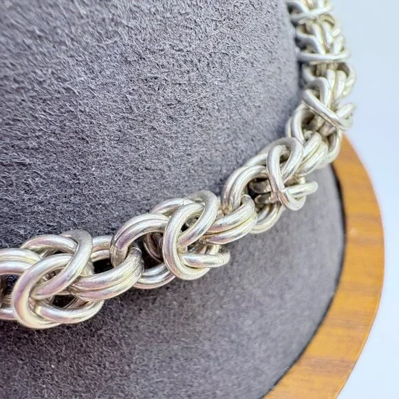 Interlocking Link Chain Bracelet Toggle Clasp Sterling Silver 925 Size 8 Length